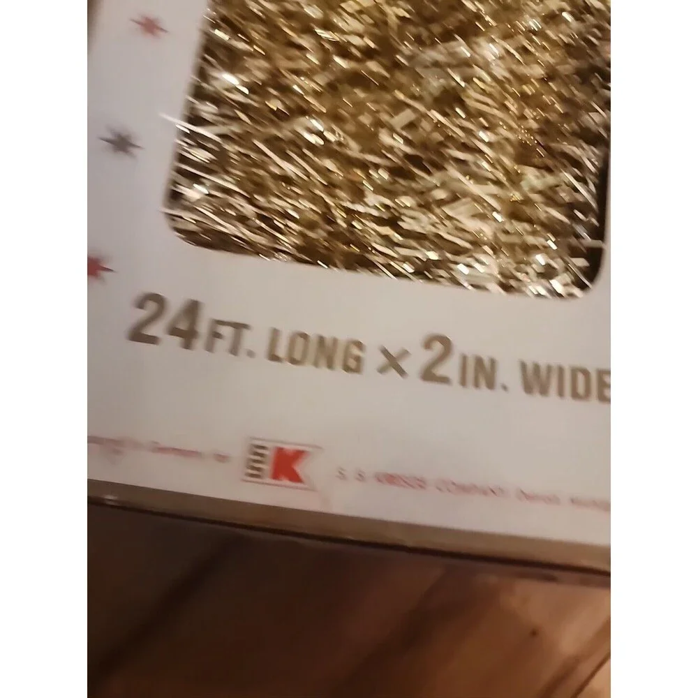 Vintage USA Kresge Co Christmas Tinsel Gold flameproof 24 ft  x 2